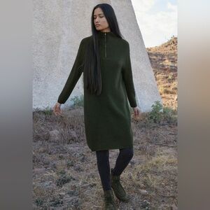 Poetry Funnel Neck Sweater Dress Wool Organic Cotton Size 10 Olive Moss Fir